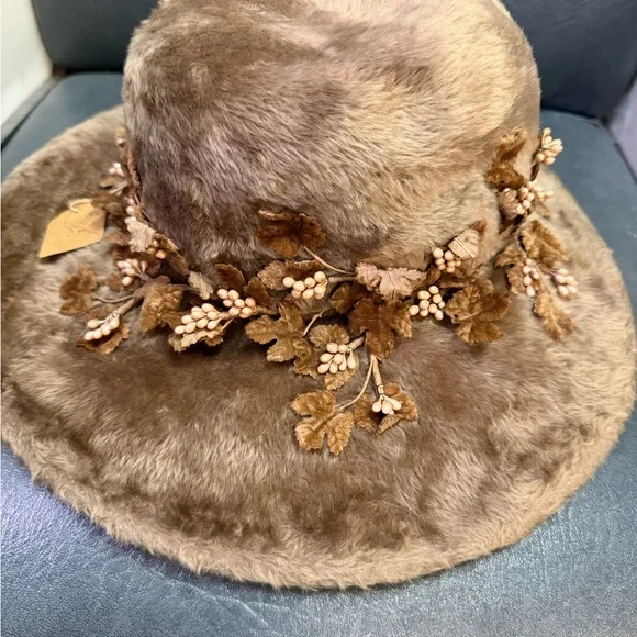 Elegant Faux Fur Hat with Floral Accents